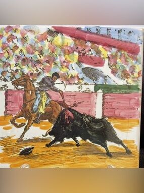 Vintage Art Tile 
Bullfighting 
Ceramic Decorative Tile 
Made in Spain